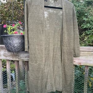 Talbots 100% Green Linen Cardigan Size P Pockets Sewn Shut Still Long Length